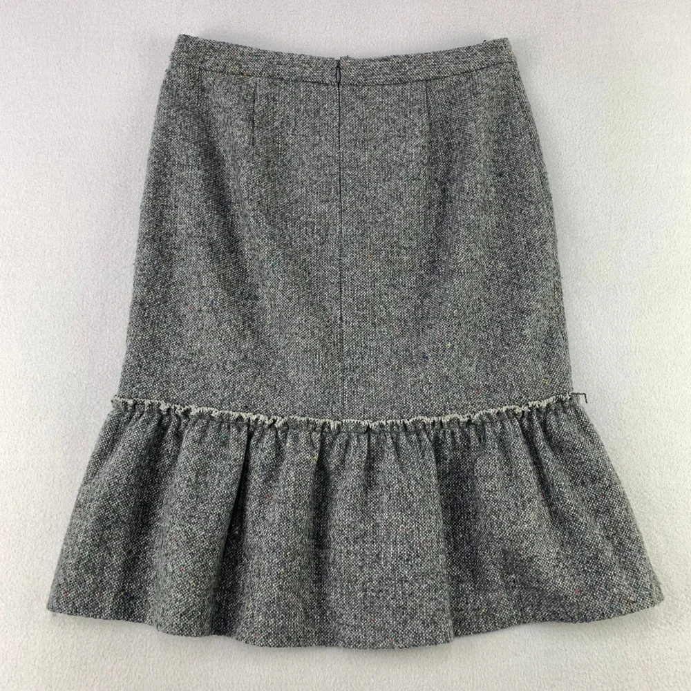 Halogen Tweed Ruffle Hem Skirt Women 10 Gray Wool Office Professional Career